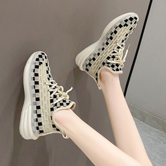Giày thể thao nữ chạy bộ thoáng khí, họa tiết caro trẻ trung