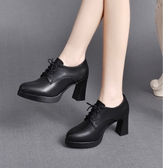 Giày boots da bò thật ngắn cổ, cao gót kiểu dáng trang nhã