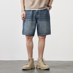 Quần short jean nam ống suông phối bạc màu phong cách Hàn Quốc