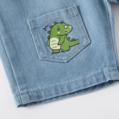 Quần short Denim phối túi hoạt hình khủng long dễ thương cho bé trai
