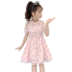 Đầm bé gái kiểu dáng mỏng hở vai phối ren phong cách Hàn Quốc dành cho bé gái