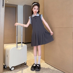 Đầm cổ polo không tay kiểu dáng xếp ly hợp thời trang dành cho bé gái