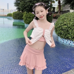 Bộ đồ bơi hai mảnh áo hai dây thắt nơ phối với váy ngắn kiểu dáng công chúa dễ thương