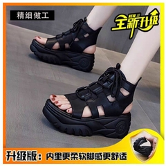 Dép sandal nữ đế xuồng cao, dáng mũi giày miệng cá phong cách cổ điển