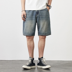 Quần short jean nam ống suông phối bạc màu phong cách Hàn Quốc