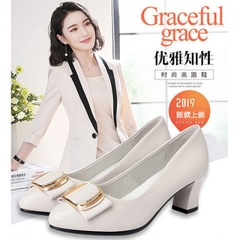 Giày da gót trung phù hợp đi làm văn phòng mẫu mới, da mềm êm chân