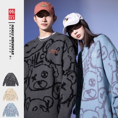 Áo len unisex dệt hình gấu phong cách Nhật Bản