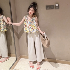 Bộ đồ hai mảnh kiểu dáng mới áo hai dây và quần ống rộng thời trang dành cho bé gái