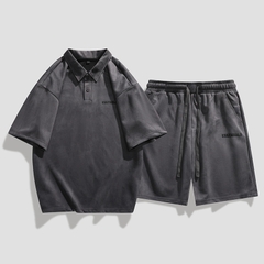 Đồ bộ nam cổ polo in chữ chất mềm mịn phong cách Hàn Quốc