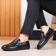 Giày lười nam phong cách retro chất da bò mềm mại, đế cao su êm ái