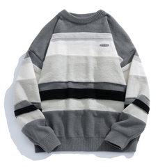 Áo len unisex kẻ sọc cổ tròn phong cách Nhật Bản retro hợp thời trang