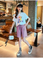 Quần short vải cotton thiết kế lưng dây rút phong cách Hàn Quốc dành cho bé gái
