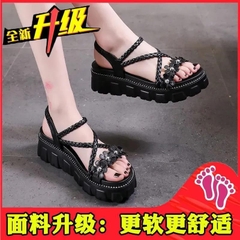 Giày sandal đế xuồng họa tiết bông hoa trẻ trung xinh xắn