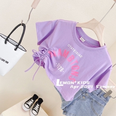 Áo thun tay ngắn lưng cao thiết kế dây rút một bên thời trang dành cho bé gái