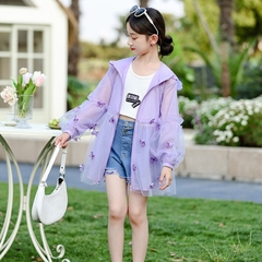 Áo khoác chống nắng vải mỏng thoáng khí họa tiết bướm thời trang dành cho bé gái