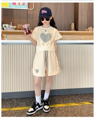 Bộ đồ thể thao bé gái dáng rộng áo thun tay ngắn và quần short phong cách giản dị