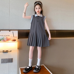 Đầm cổ polo không tay kiểu dáng xếp ly hợp thời trang dành cho bé gái