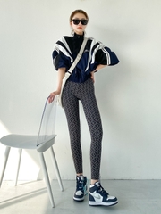 Quần legging dài chín tấc ôm dáng vải in độc đáo, phong cách Hàn Quốc dành cho nữ