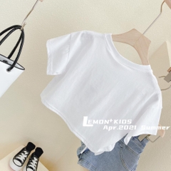 Áo thun tay ngắn lưng cao thiết kế dây rút một bên thời trang dành cho bé gái