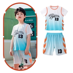 Bộ đồ thể thao bóng rổ ngắn tay cổ tròn loang màu cho bé trai