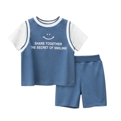 Bộ đồ cotton hai mảnh ngắn tay in chữ phong cách Hàn Quốc cho bé trai