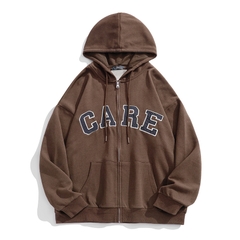 Áo khoác unisex dài tay thêu chữ CARE thời trang cặp đôi