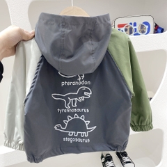 Áo khoác khóa kéo bé trai phối màu in hình khủng long hợp thời trang