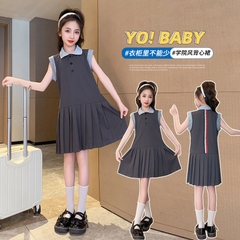Đầm cổ polo không tay kiểu dáng xếp ly hợp thời trang dành cho bé gái