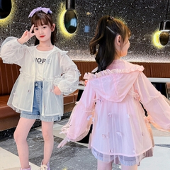 Áo khoác chống nắng vải mỏng thoáng khí họa tiết bướm thời trang dành cho bé gái