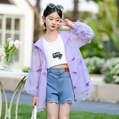Áo khoác chống nắng vải mỏng thoáng khí họa tiết bướm thời trang dành cho bé gái