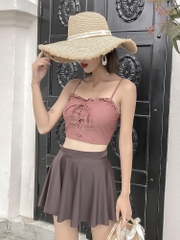 Bộ đồ bơi ba mảnh kiểu dáng Nhật Bản nhỏ nhắn, dễ thương có lớp lót an toàn