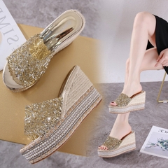Giày cao gót đế dày đính kim cương giả thời trang Âu Mỹ mùa hè