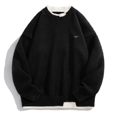 Áo len unisex giả hai lớp form rộng phong cách retro