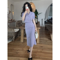 Bộ đồ vest hai mảnh áo ngắn, váy đuôi cá thời trang kiểu Pháp