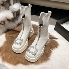 Giày boots Martin đế thấp, ống ngắn phối dây kéo phía trước