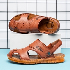 Dép sandal nam bít mũi thoáng khí chất da bò mềm mại