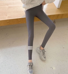 Quần legging nữ co giãn dài chín tấc, thiết kế kẻ sọc ống quần thời trang