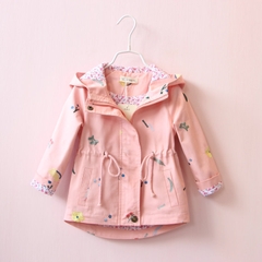 Áo khoác gió vải cotton thêu hoa phối dây rút ở thắt lưng thời trang dành cho bé gái