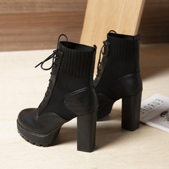 Giày boots mũi tròn cổ ngắn, có dây buộc, tăng chiều cao, phong cách thời trang