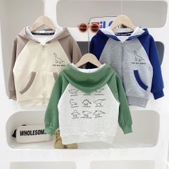Áo khoác khóa kéo chất cotton dệt kim in hình khủng long cho bé trai