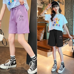Quần short vải cotton thiết kế lưng dây rút phong cách Hàn Quốc dành cho bé gái