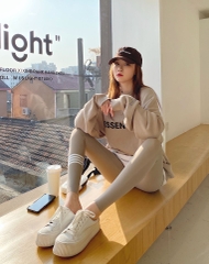Quần legging nữ co giãn dài chín tấc, thiết kế kẻ sọc ống quần thời trang