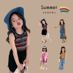 Áo thun không tay kẻ sọc màu sắc tươi mới dành cho bé gái