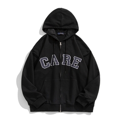 Áo khoác unisex dài tay thêu chữ CARE thời trang cặp đôi