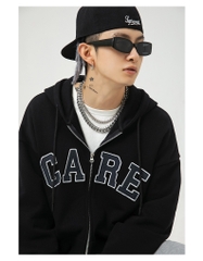 Áo khoác unisex dài tay thêu chữ CARE thời trang cặp đôi