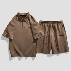 Đồ bộ nam cổ polo in chữ chất mềm mịn phong cách Hàn Quốc