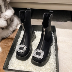 Giày boots Martin đế thấp, ống ngắn phối dây kéo phía trước