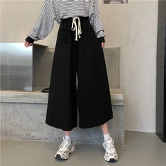 Quần lửng nữ thiết kế đơn giản dáng rộng, lưng cao, thắt lưng có dây rút thời trang