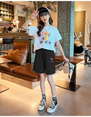 Quần short vải cotton thiết kế lưng dây rút phong cách Hàn Quốc dành cho bé gái