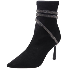 Giày boots cổ ngắn cao gót đính đá thời trang nữ